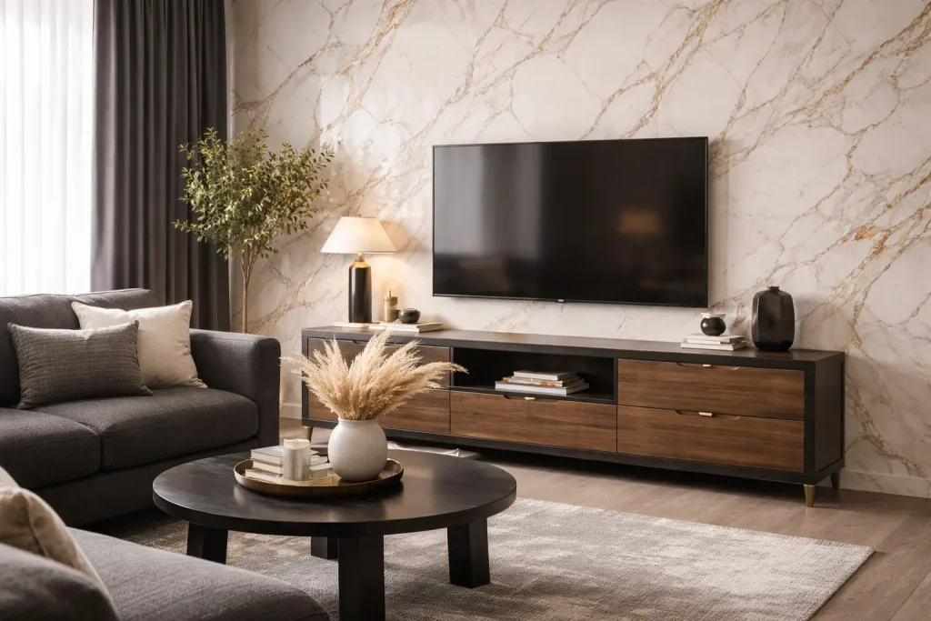 Muebles negros o nogal, mejor con una pared luminosa y bien medida